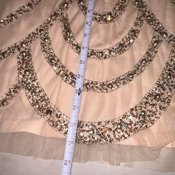Aidan Mattox Beige Dress With Gold Sequin and Spaghetti Straps Size 4 - Picture 13 of 13